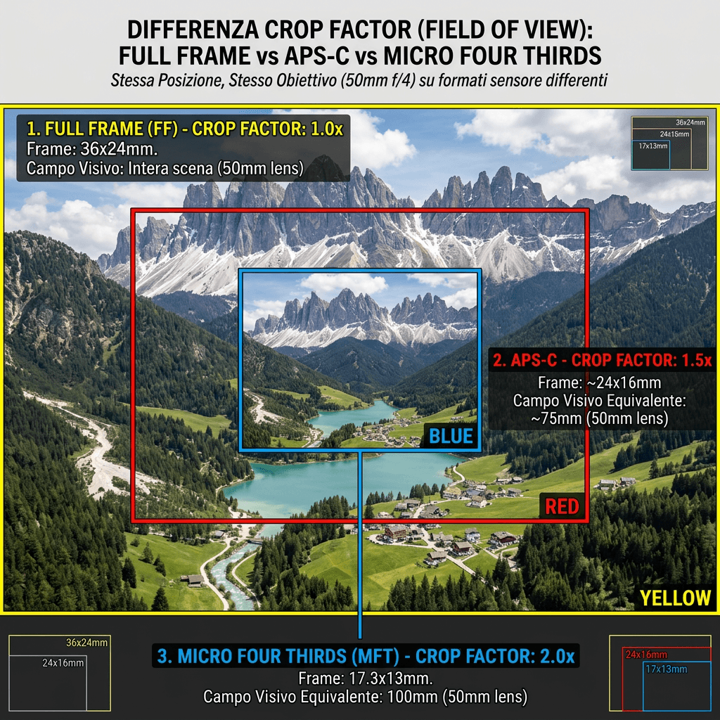 Crop factor Full frame vs APS-C vs MFT